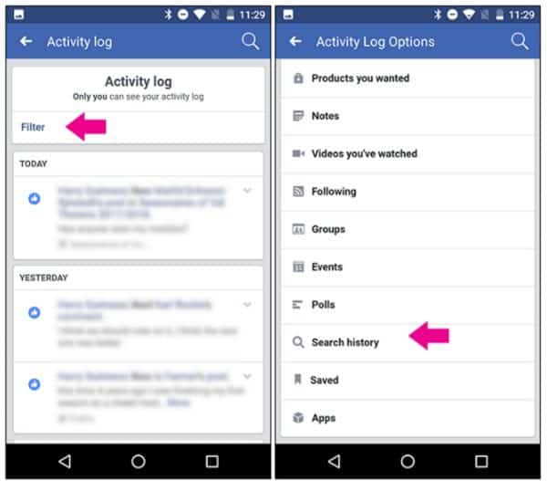 ลบประวัติการค้นหาบน facebook