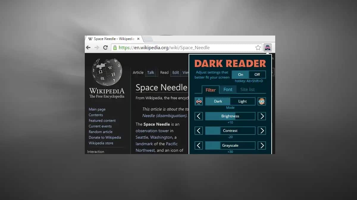 dark reader add on