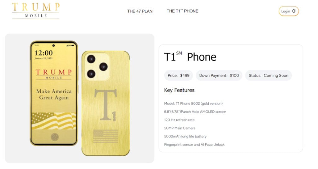 T1 Phone มือถือสีทอง