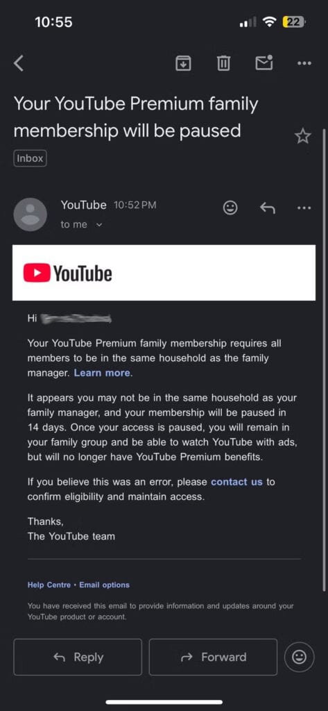 YouTube Premium Family เงื่อนไข