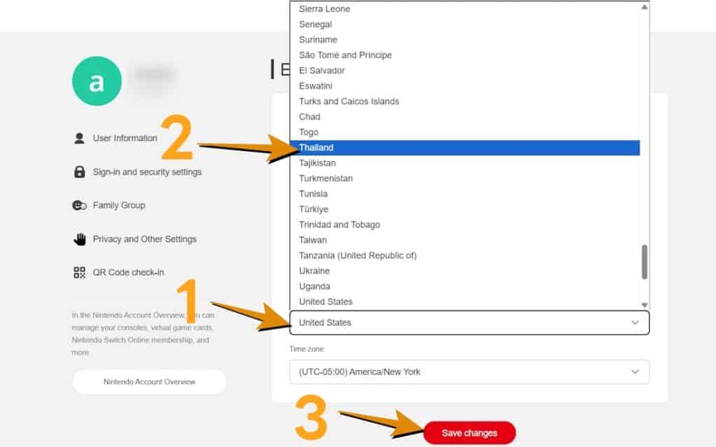 วิธีเปลี่ยนโซนประเทศเป็น eShop ประเทศไทย