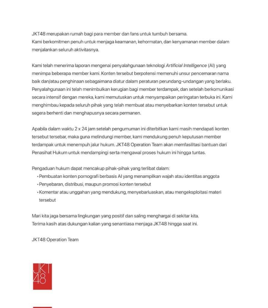 วงไอดอลญี่ปุ่นเตือน ห้ามใช้ AI