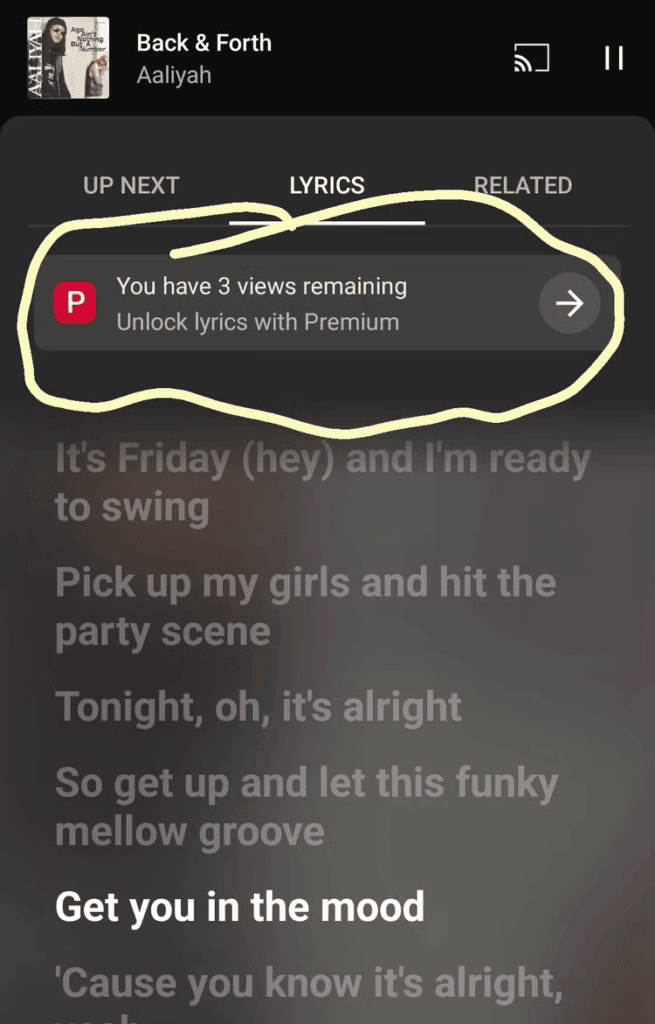 YouTube Music เก็บเงินค่าดูเนื้อเพลง