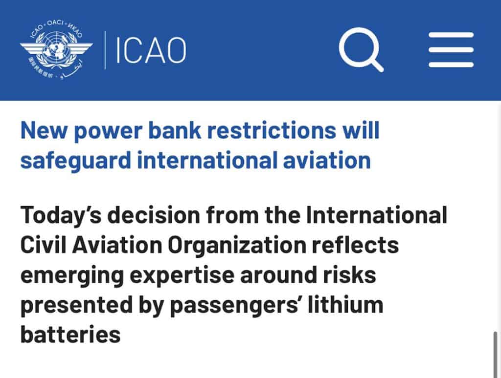 ICAO ออกกฎใหม่พก Power Bank