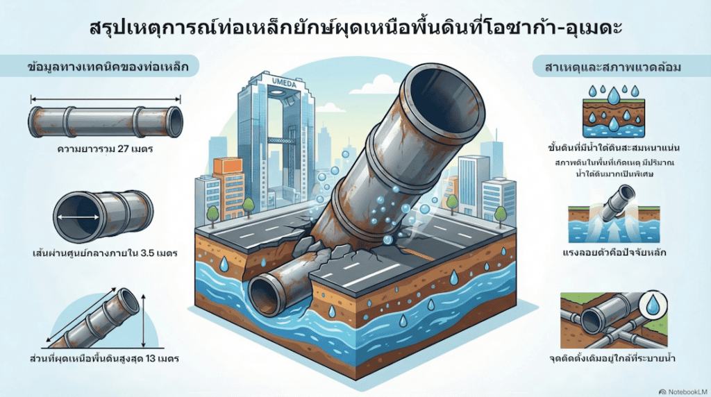 ท่อยักษ์กลางโอซาก้า โผล่ทะลุถนน